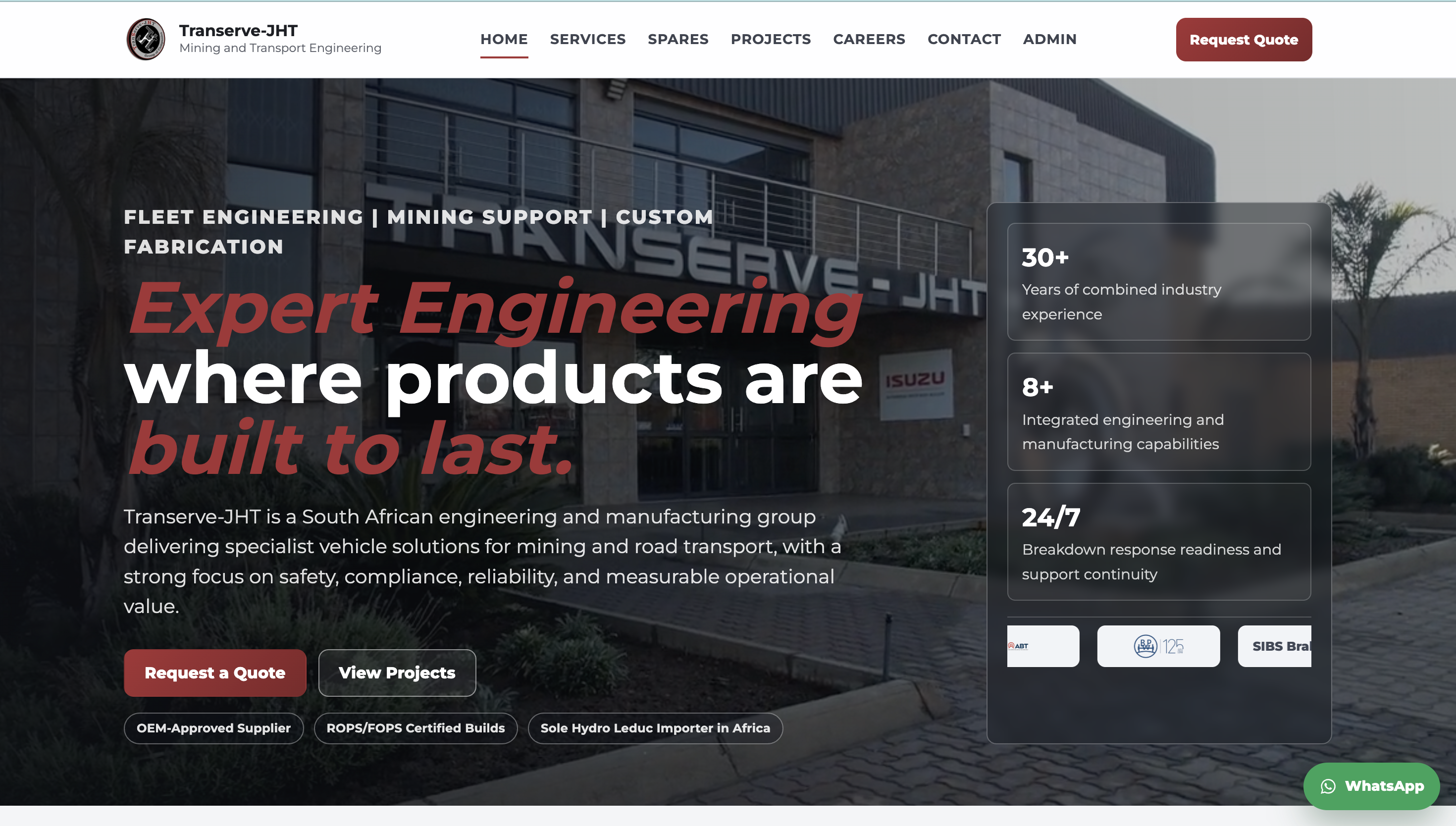 Transerve-JHT website homepage screenshot